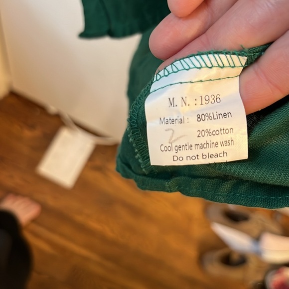 LINEN COTTON BLEND GREEN ASYMMETRICAL BUTTON SHORT SLEEVE BLOUSE XL - Picture 3 of 6